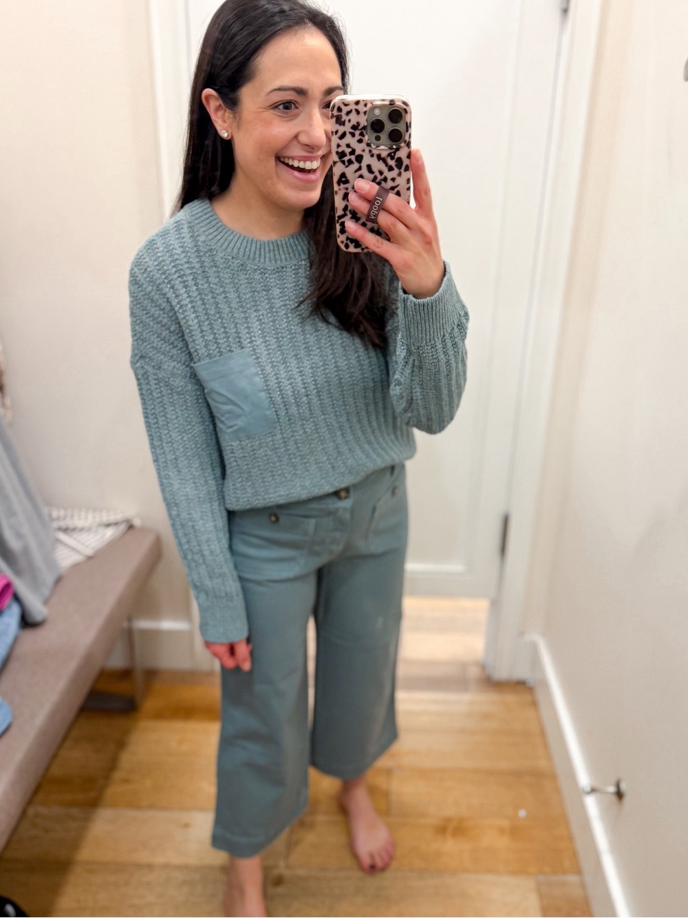 LOFT Cropped Wide-Leg Jeans in Sage Green